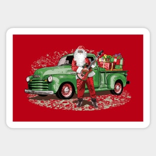 Guitar Santa Claus with Rat Rod Chevy Truck full of Presents Sticker